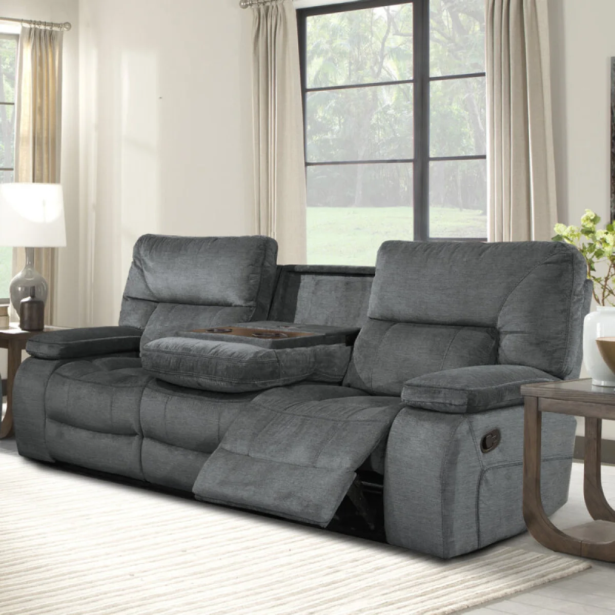Chapman – Polo Manual Drop Down Table Sofa Recliners Gray 4