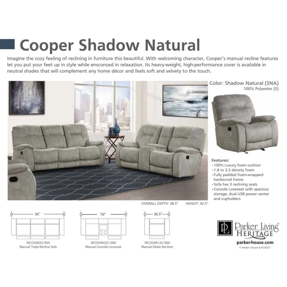 Cooper – Shadow Natural Glider Recliner Recliners Gray 11