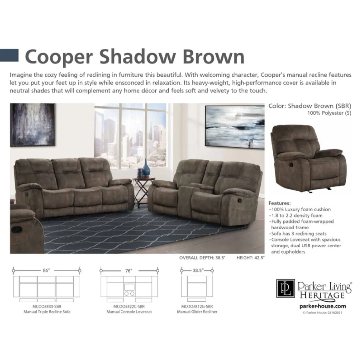 Cooper – Shadow Brown Manual Console Loveseat Recliners Brown 10