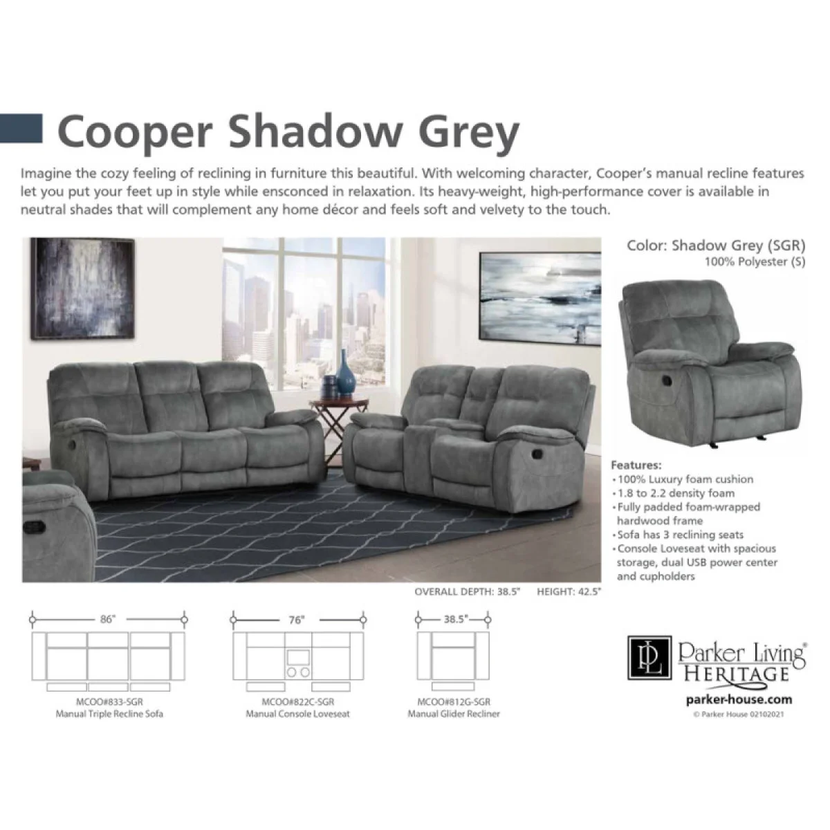 Cooper – Shadow Grey Manual Triple Reclining Sofa Recliners Brown 13
