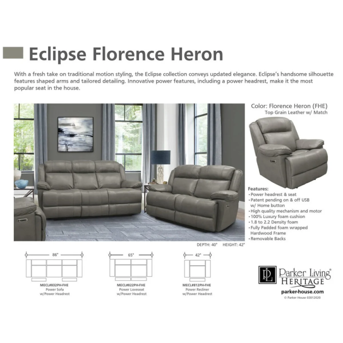 Eclipse – Florence Heron Power Loveseat Recliners Florence Heron 7