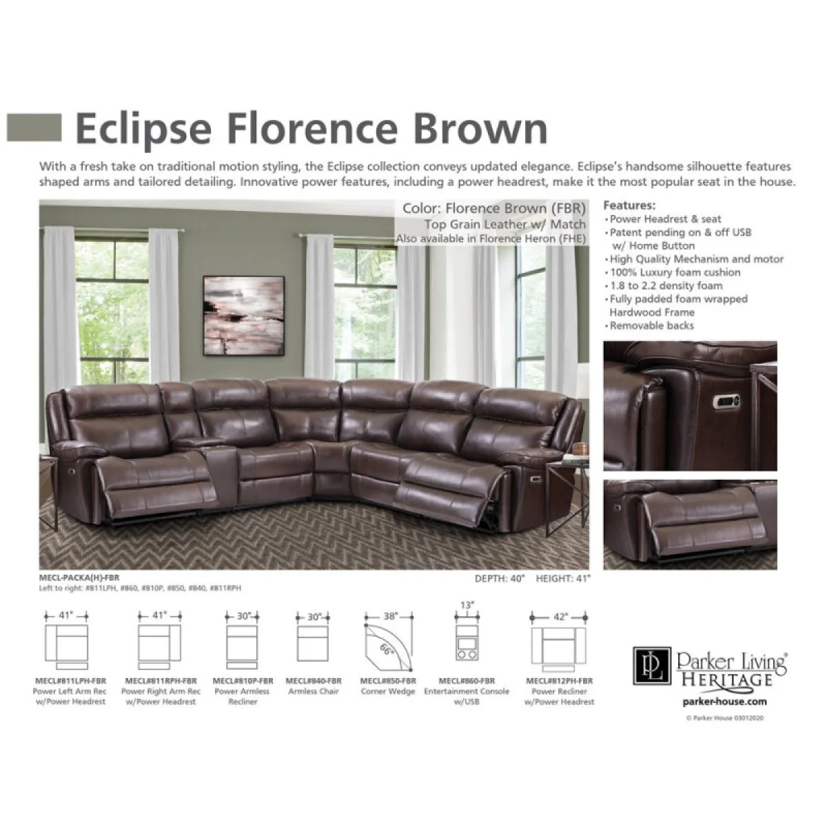 Eclipse – Florence Brown 6pc Package A (811lph, 810, 850, 840, 860, 811rph) Recliners Brown 9