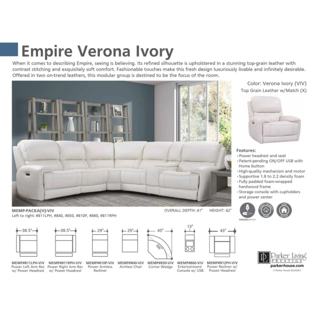 Empire – Verona Ivory Power Recliner Recliners Cream 14
