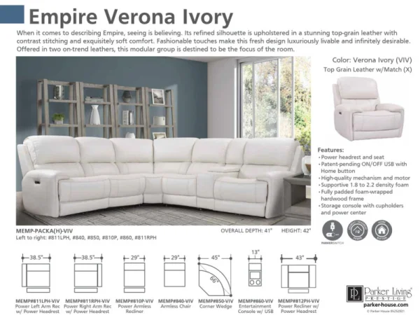 Empire – Verona Ivory Power Recliner Recliners Cream 25