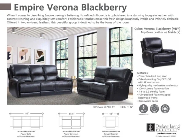 Empire – Verona Blackberry Power Loveseat Recliners black 17