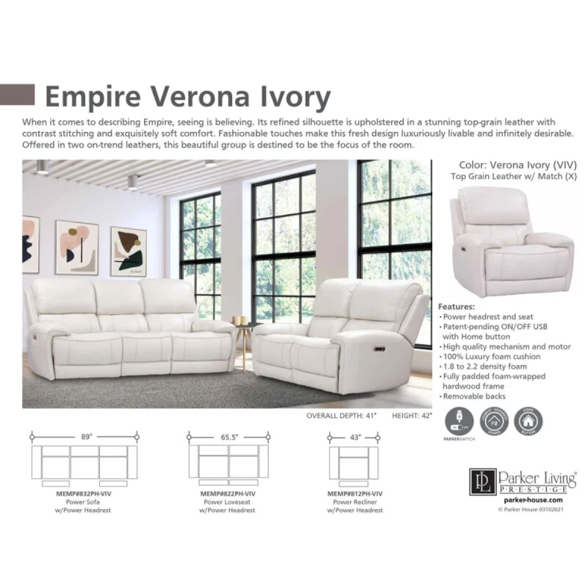Empire – Verona Ivory Power Loveseat Recliners Cream 9