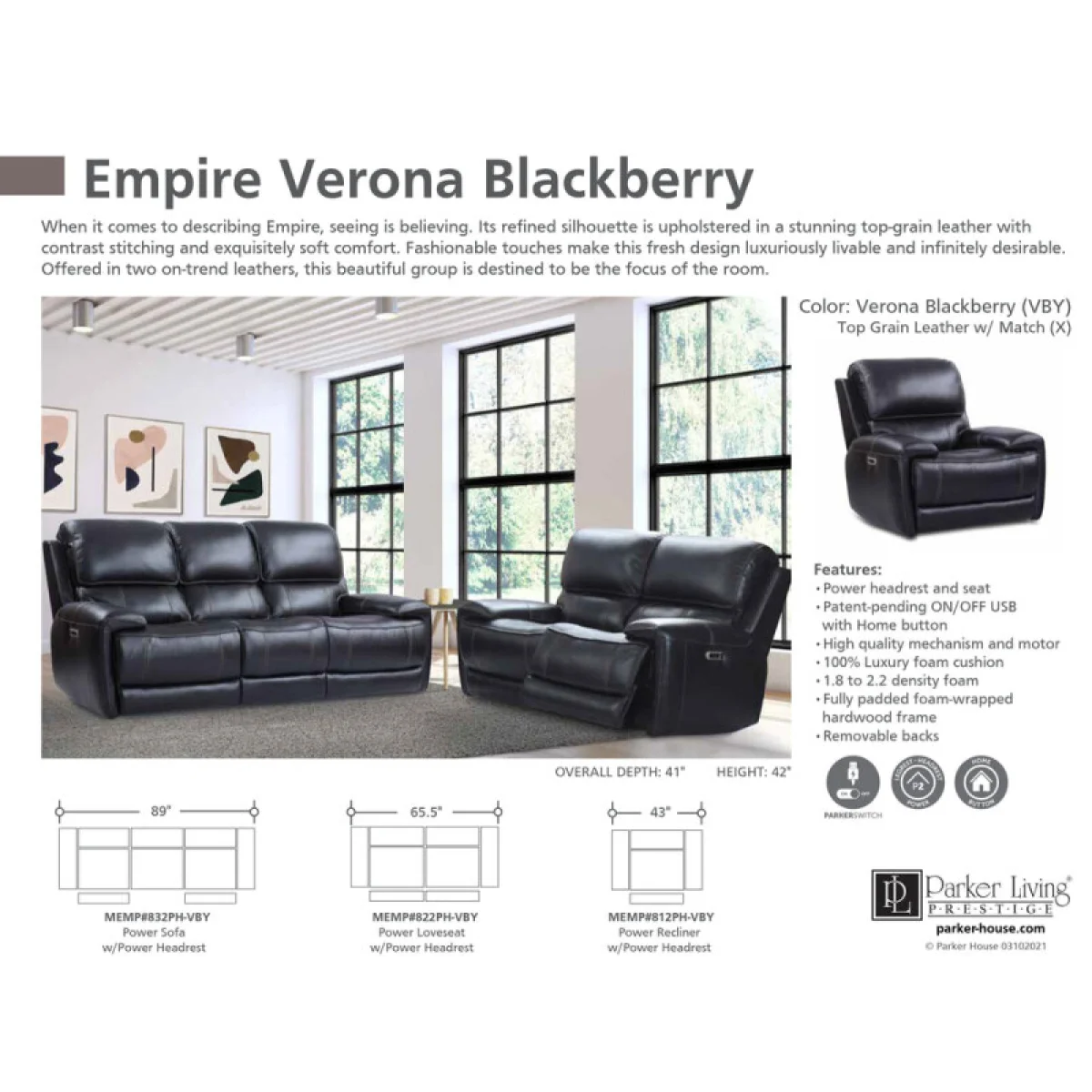 Empire – Verona Blackberry Power Sofa Recliners black 9