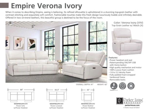 Empire – Verona Ivory Power Sofa Recliners Cream 11