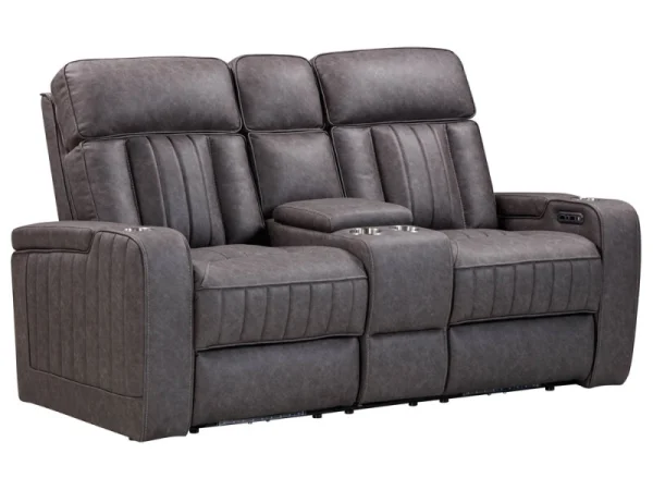 Equinox – Mercury Power Console Loveseat With Power Headrests Recliners Brown
