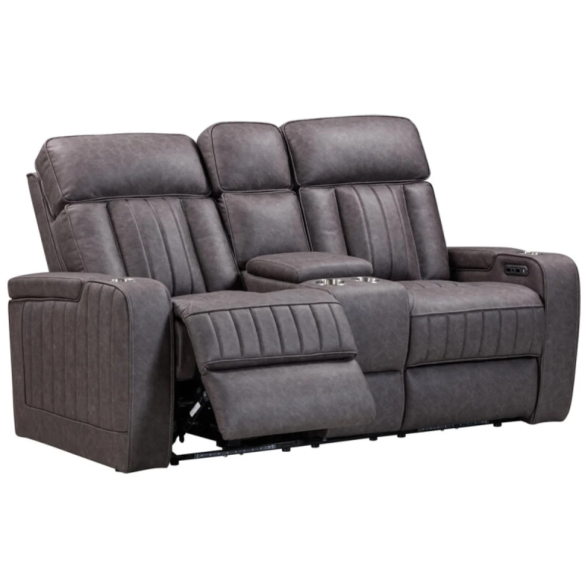 Equinox – Mercury Power Console Loveseat With Power Headrests Recliners Brown 7