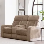 Equinox – Mushroom Power Console Loveseat With Power Headrests Recliners Brown 14