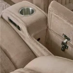 Equinox – Mushroom Power Console Loveseat With Power Headrests Recliners Brown 22