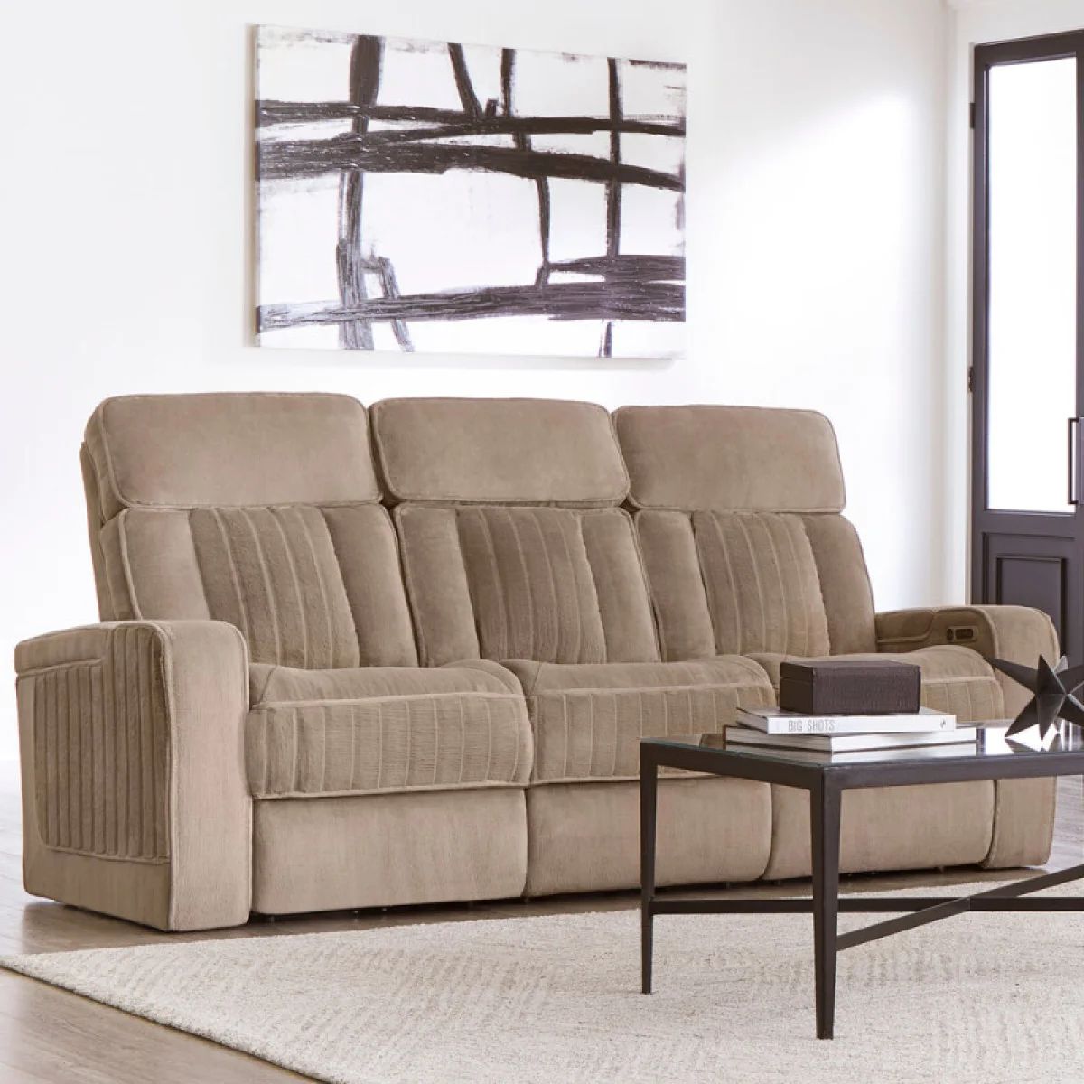 Equinox – Mushroom Power Sofa With Power Headrests Recliners Brown 4