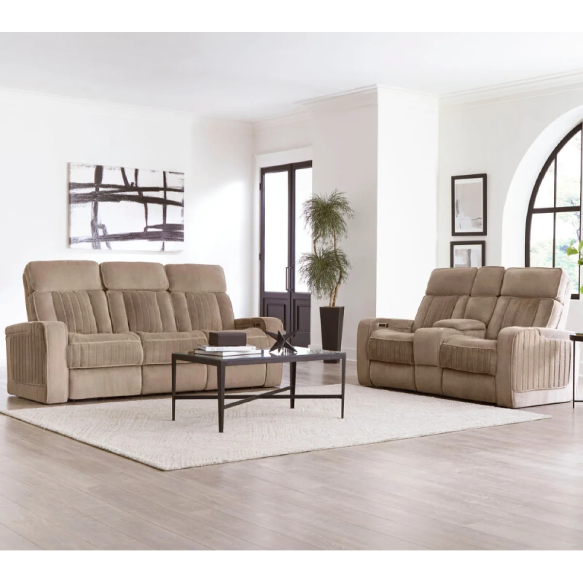Equinox – Mushroom Power Sofa With Power Headrests Recliners Brown 9