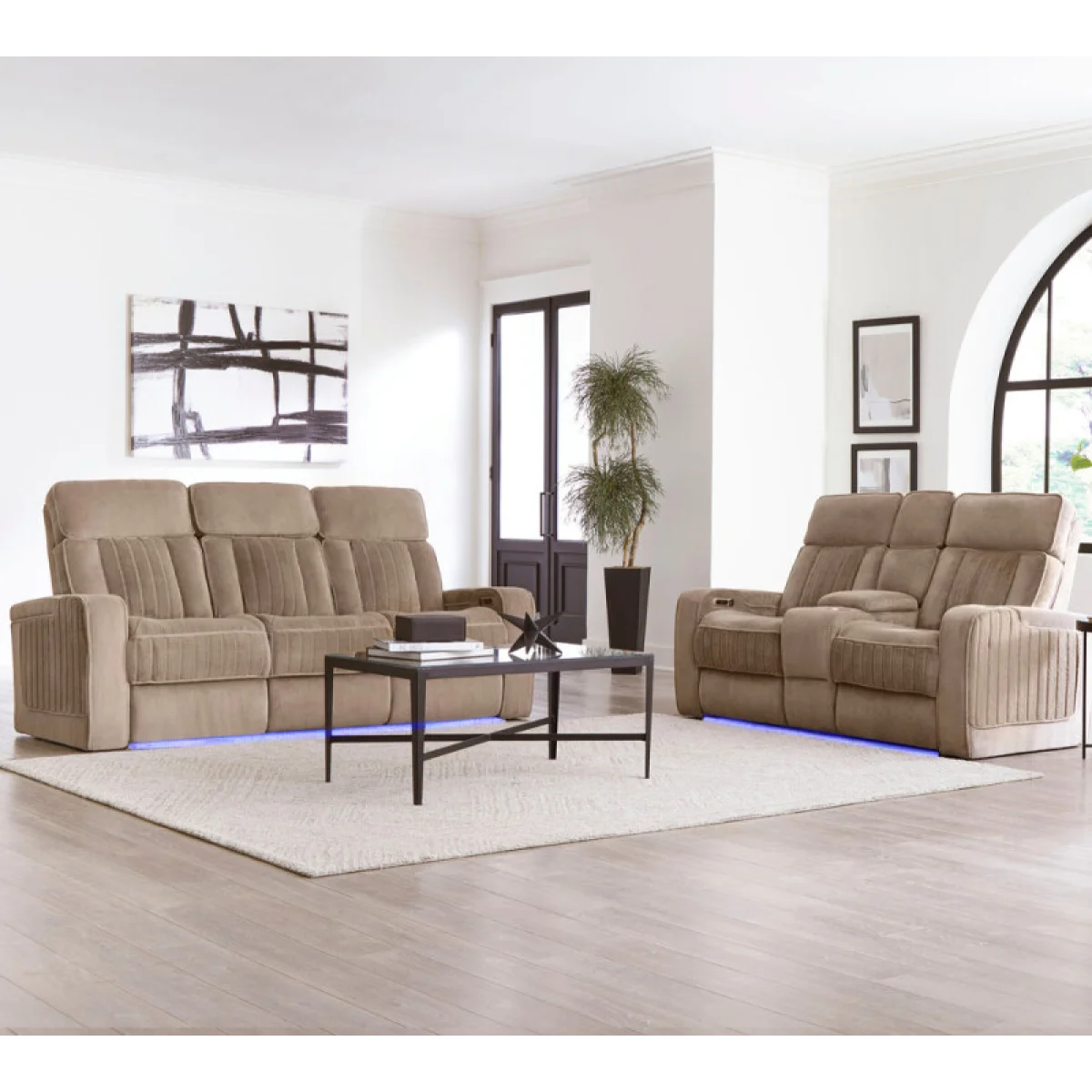 Equinox – Mushroom Power Sofa With Power Headrests Recliners Brown 10