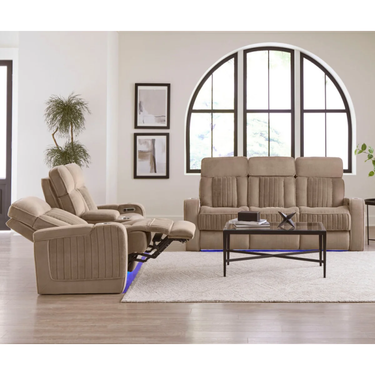 Equinox – Mushroom Power Sofa With Power Headrests Recliners Brown 12