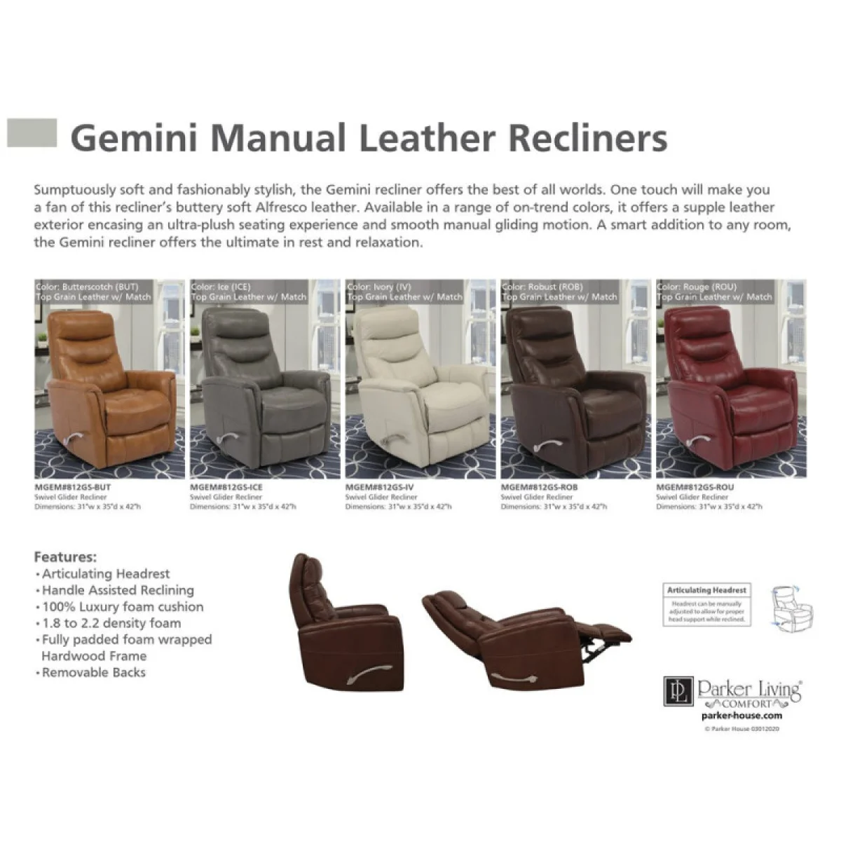 Gemini – Ivory Manual Swivel Glider Recliner Recliners Ivory 12