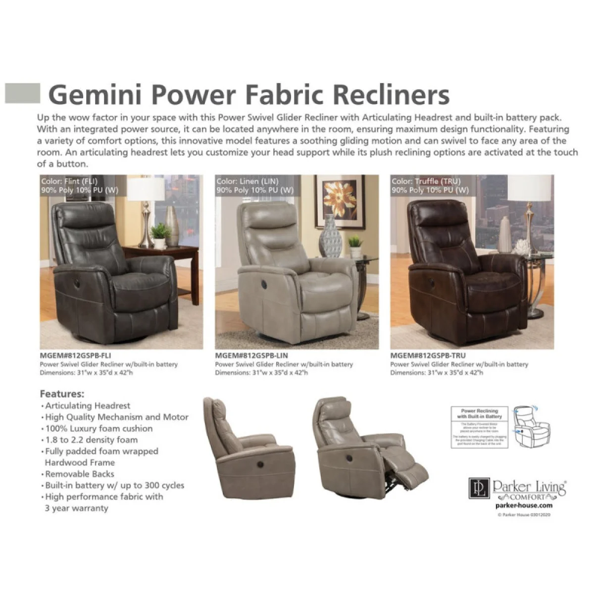 Gemini – Flint Power Swivel Glider Recliner Recliners Brown 9
