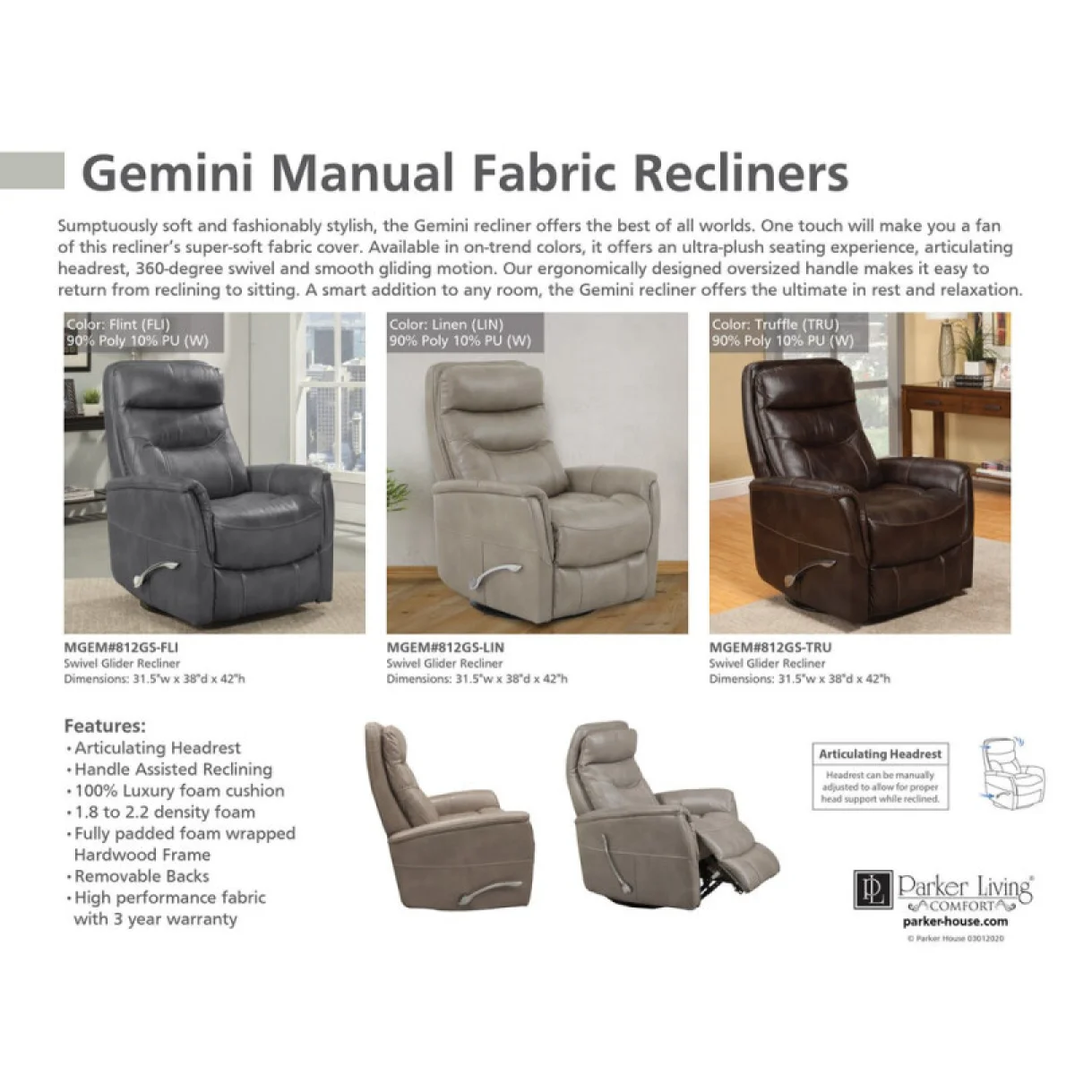 Gemini – Truffle Manual Swivel Glider Recliner Recliners Brown 12