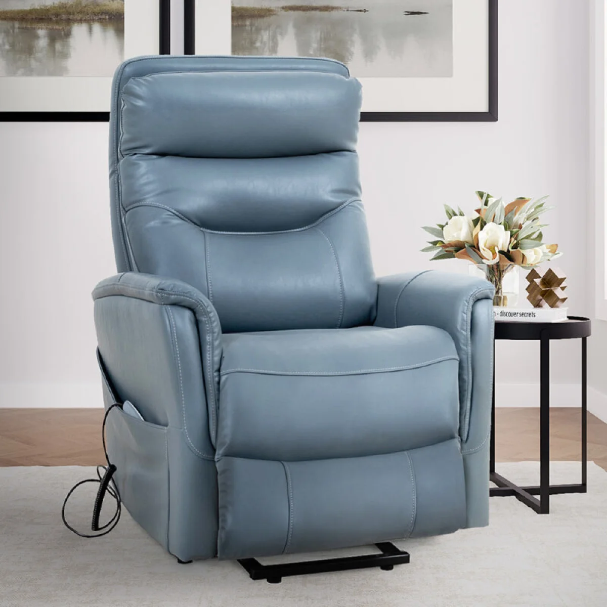Gemini – Soft Azure Power Lift Recliner With Articulating Headrest Recliners blue 4
