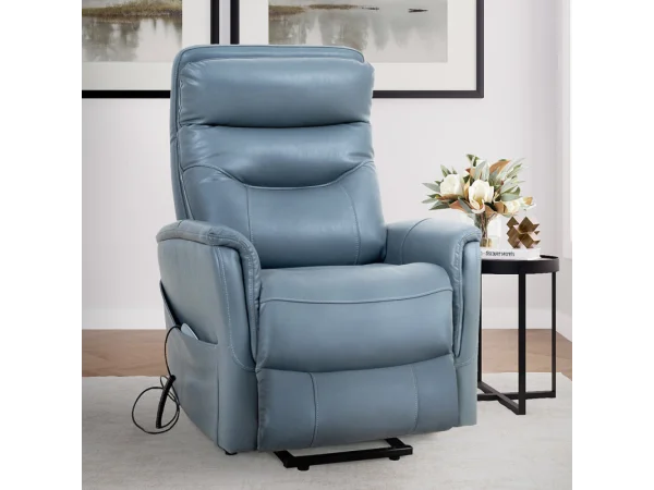 Gemini – Soft Azure Power Lift Recliner With Articulating Headrest Recliners blue