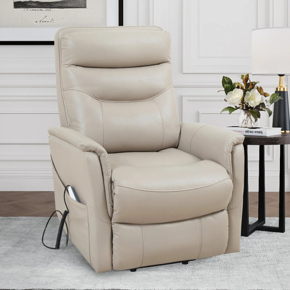Gemini – Soft Ivory Power Lift Recliner With Articulating Headrest Recliners Brown 4