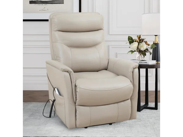 Gemini – Soft Ivory Power Lift Recliner With Articulating Headrest Recliners Brown
