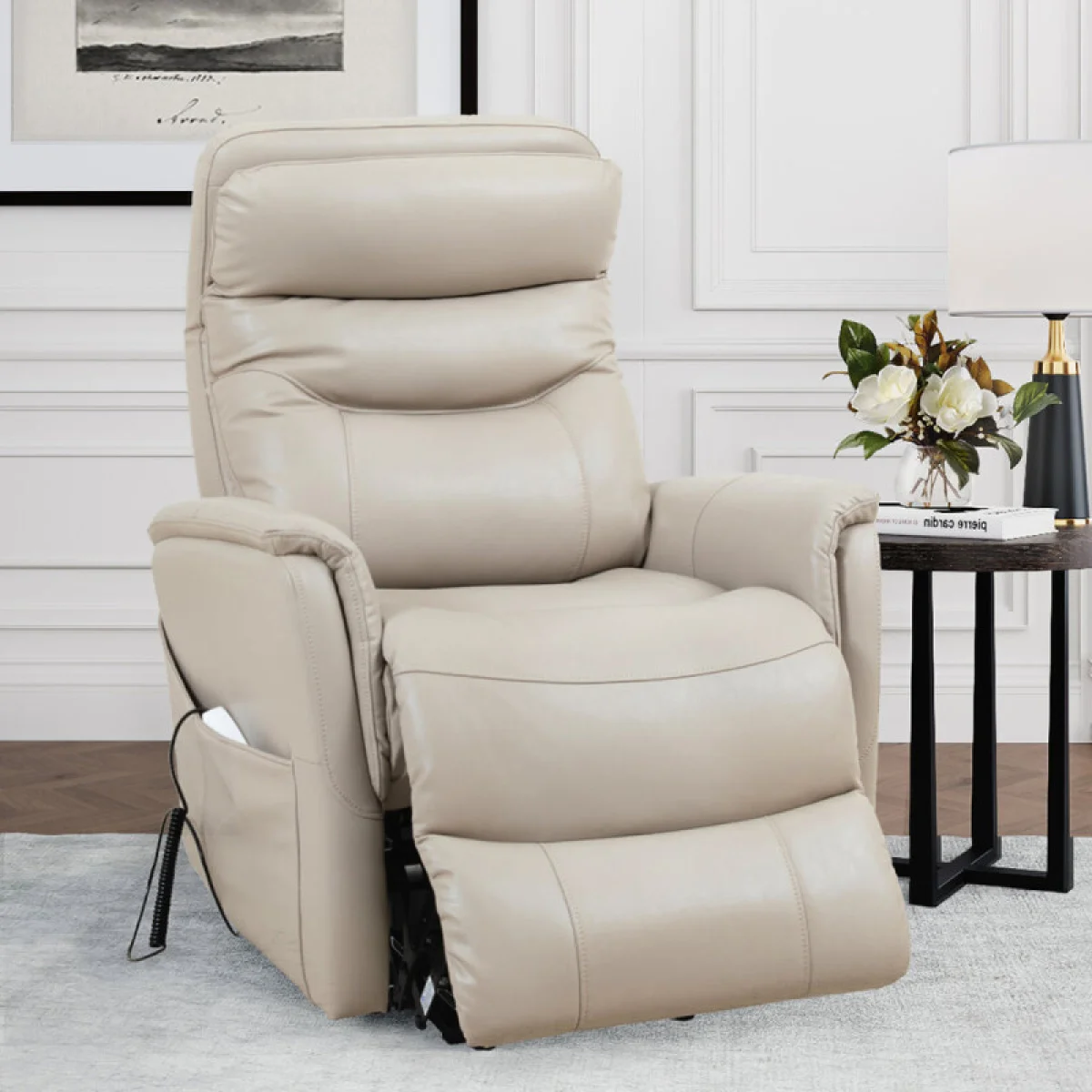 Gemini – Soft Ivory Power Lift Recliner With Articulating Headrest Recliners Brown 6