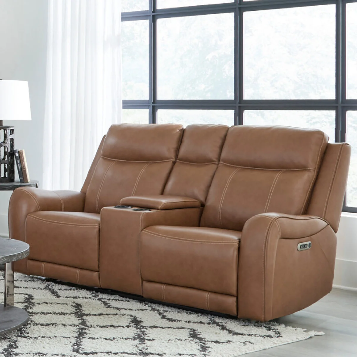 Haywood – Butternut Power Console Loveseat With Power Headrests Recliners Brown 4