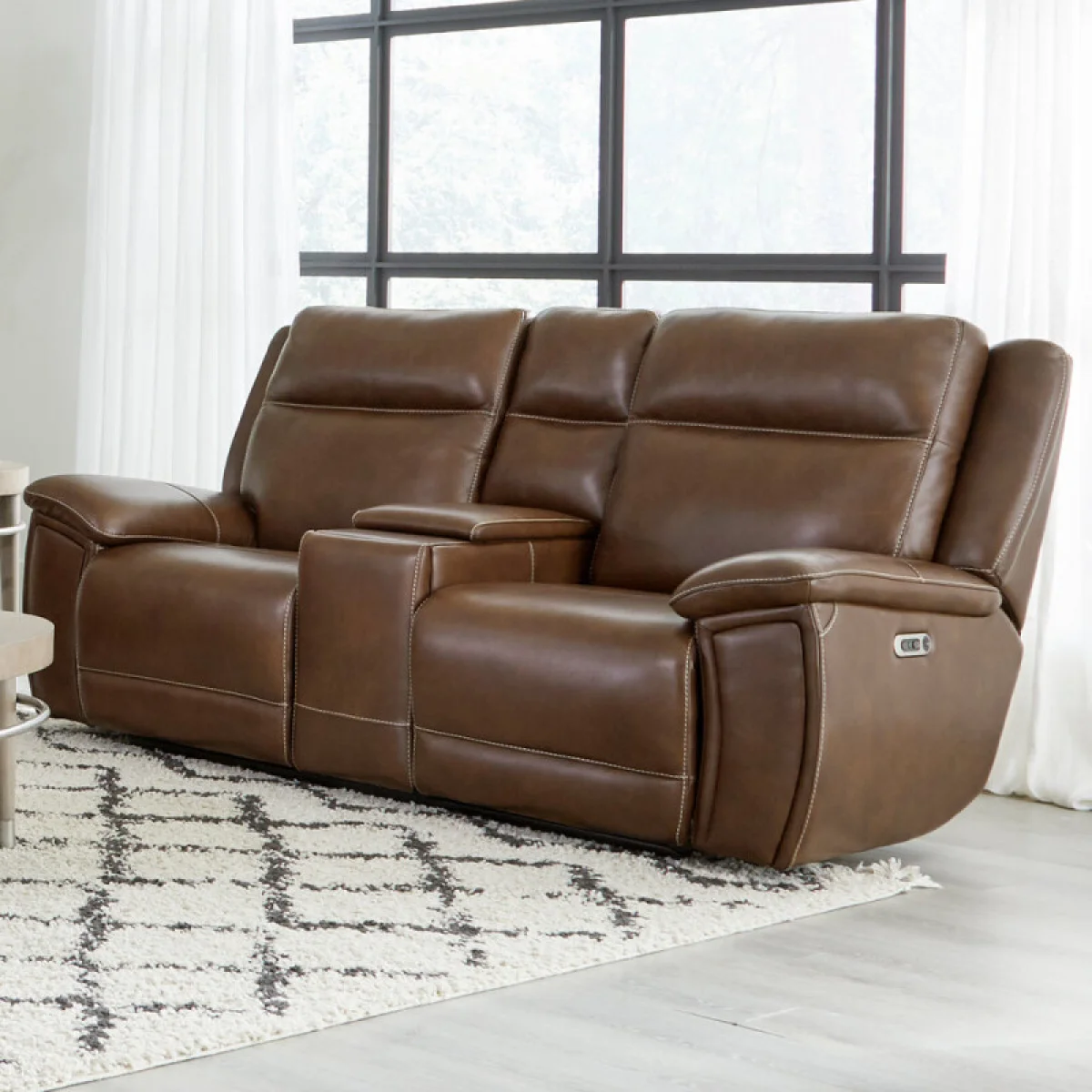 Jameson – Hickory Power Zero Gravity Console Loveseat Recliners Brown 4