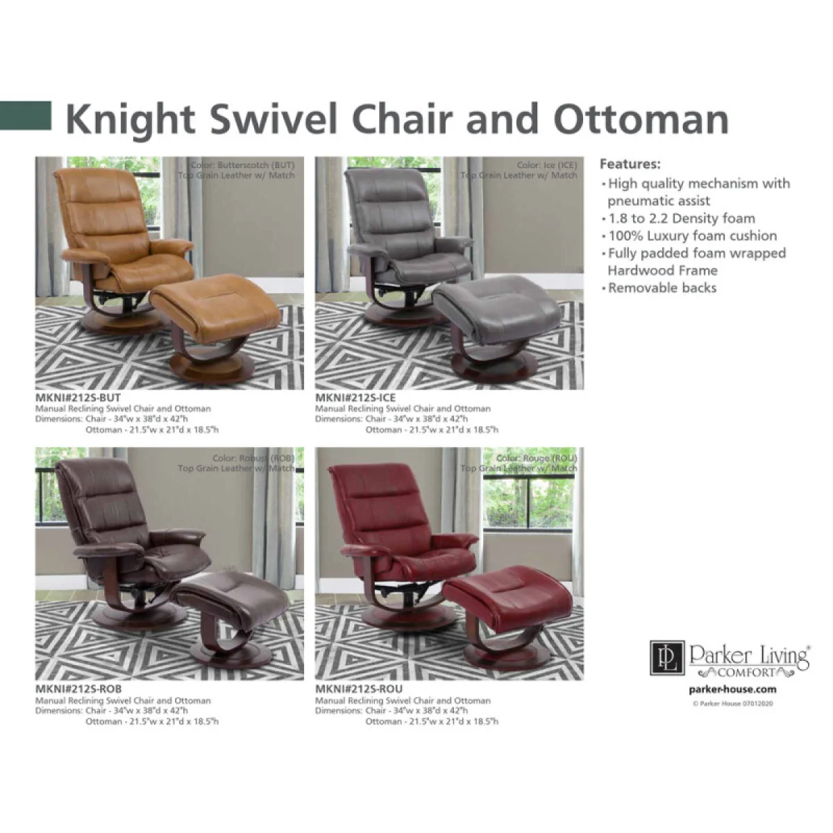 Knight – Butterscotch Manual Reclining Swivel Chair And Ottoman Chairs Brown 8