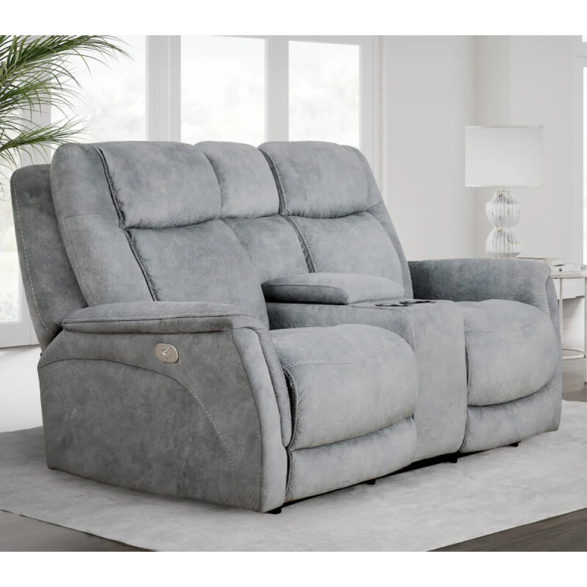 Linus – Hudson Grey Power Zero Gravity Console Loveseat Recliners Gray 4