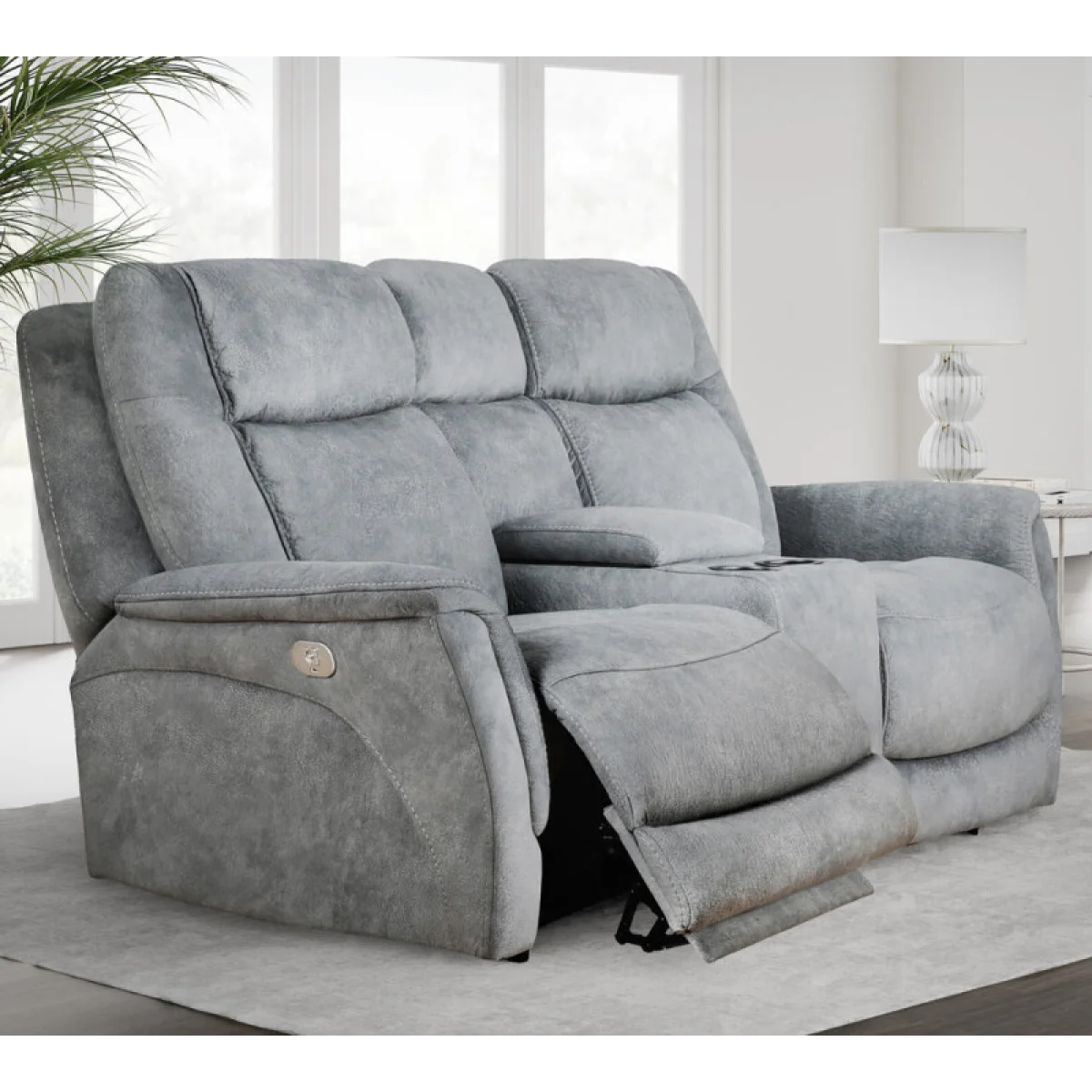 Linus – Hudson Grey Power Zero Gravity Console Loveseat Recliners Gray 6