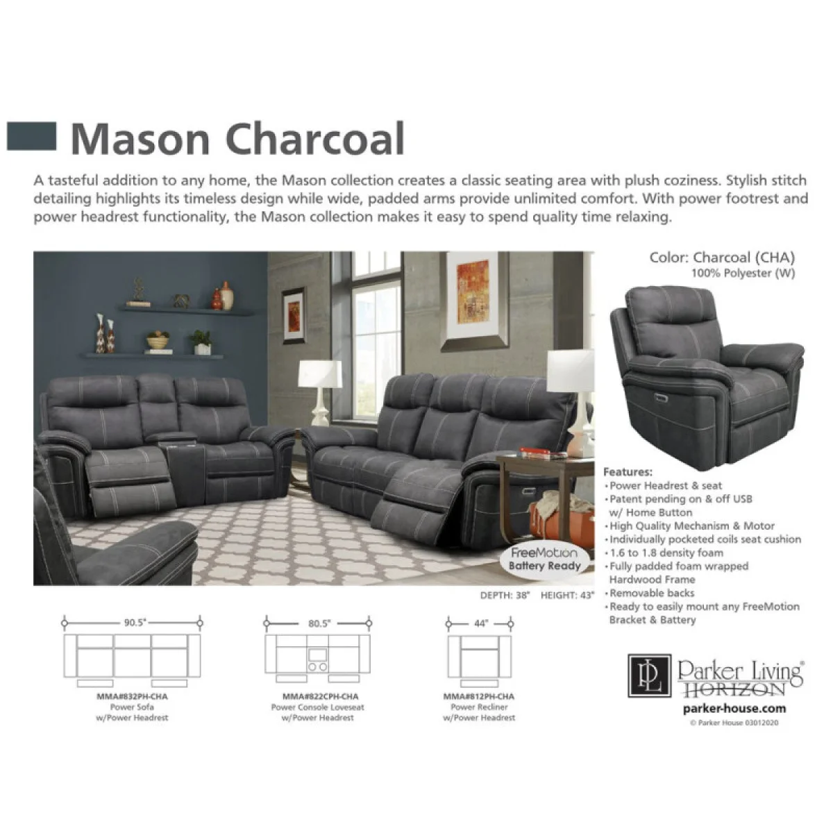 Mason – Charcoal Power Sofa Recliners Charcoal 8