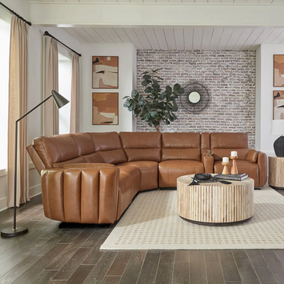 Modesto – Sable 6pc Modular Power Reclining Sectional With Power Adjustable Headrests Recliners Brown 6