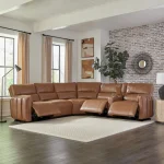 Modesto – Sable 6pc Modular Power Reclining Sectional With Power Adjustable Headrests Recliners Brown 19