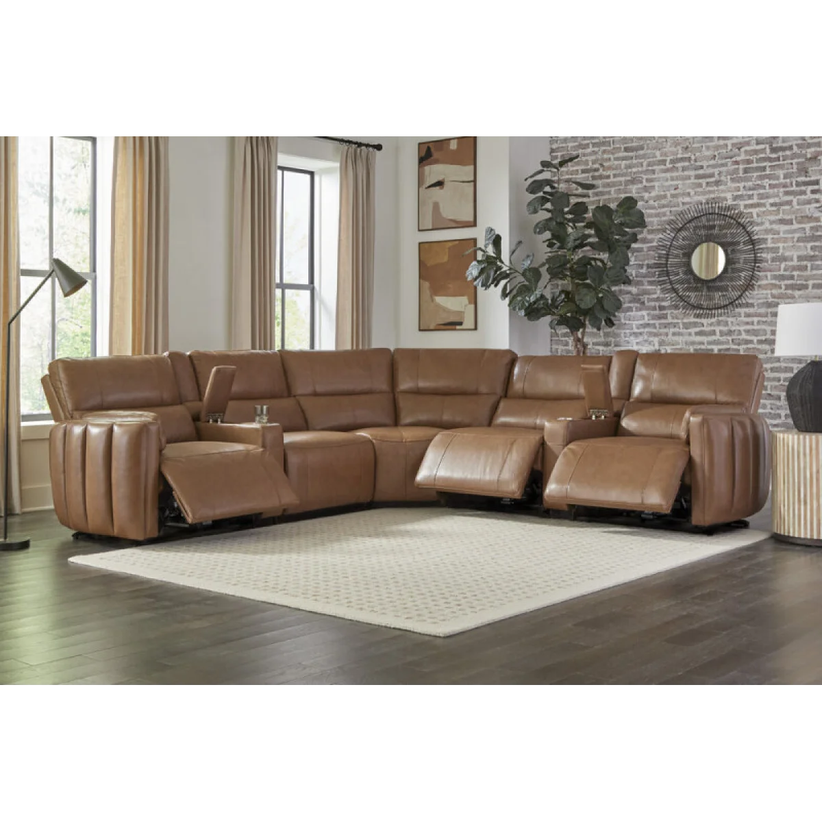 Modesto – Sable 7pc Modular Power Reclining Sectional With Power Adjustable Headrests Recliners Brown 4