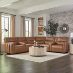 Modesto – Sable 7pc Modular Power Reclining Sectional With Power Adjustable Headrests Recliners Brown 16