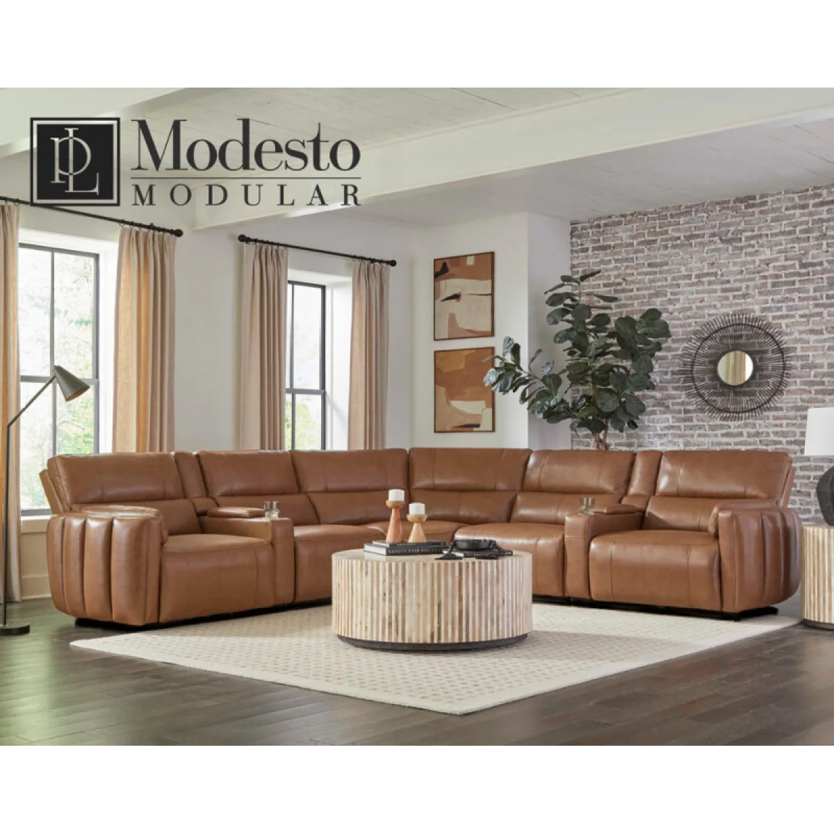 Modesto – Sable 7pc Modular Power Reclining Sectional With Power Adjustable Headrests Recliners Brown 11