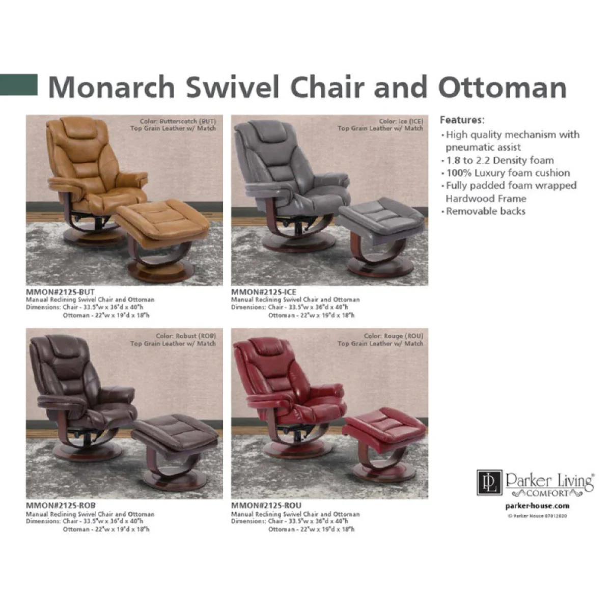Monarch – Butterscotch Manual Reclining Swivel Chair And Ottoman Chairs Brown 7
