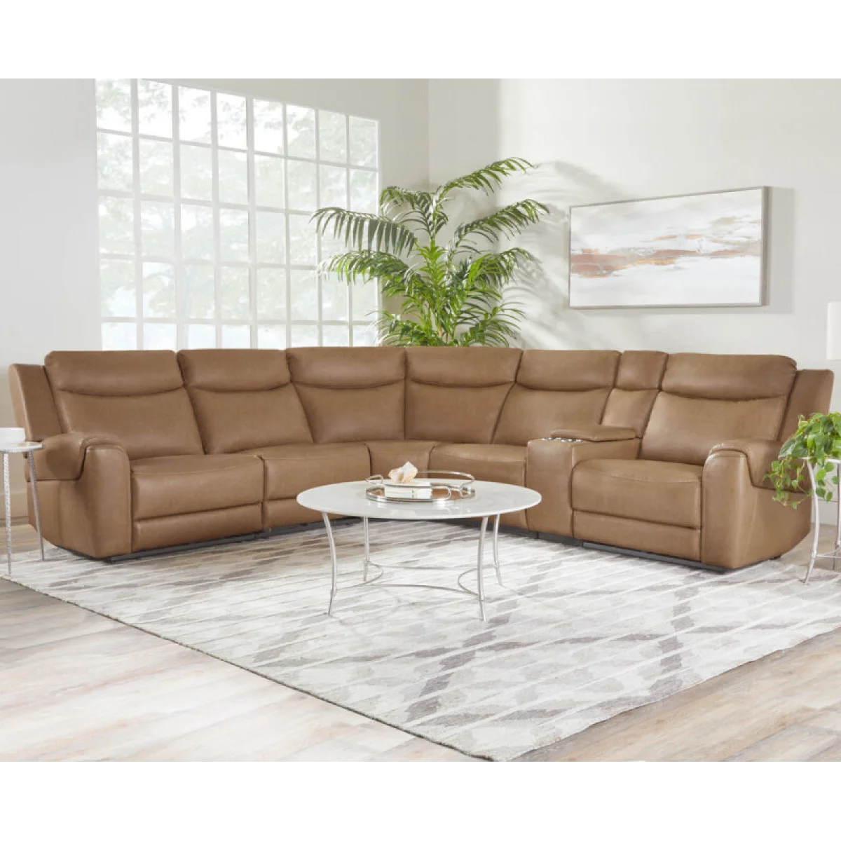 Momentum – Cashew 6pc Power Zero Gravity Modular With Heat, Massage And Speaker Recliners Brown 4