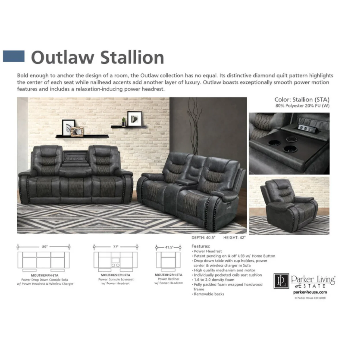 Outlaw – Stallion Power Console Loveseat Recliners black 8