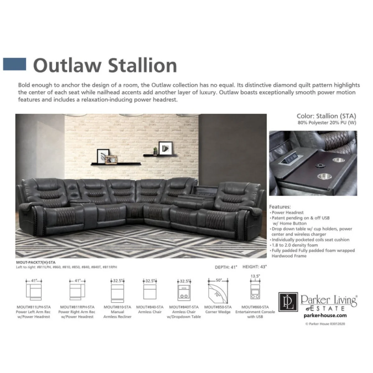 Outlaw – Stallion 7 Pc Package T (811lph, 860, 810, 850, 840, 840t, 811rph) Recliners black 6