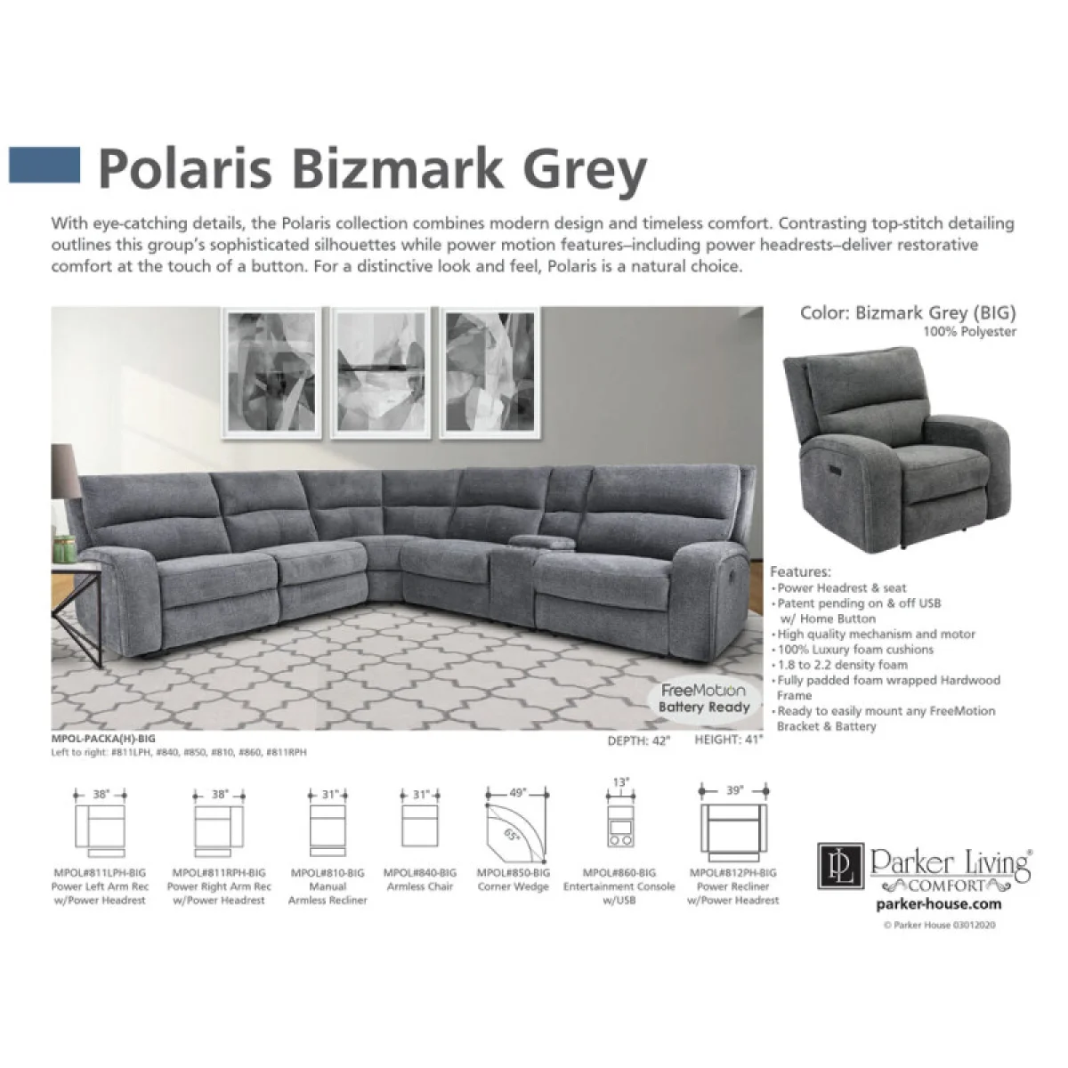 Polaris – Bizmark Grey Power Recliner Recliners Bizmark Grey 15