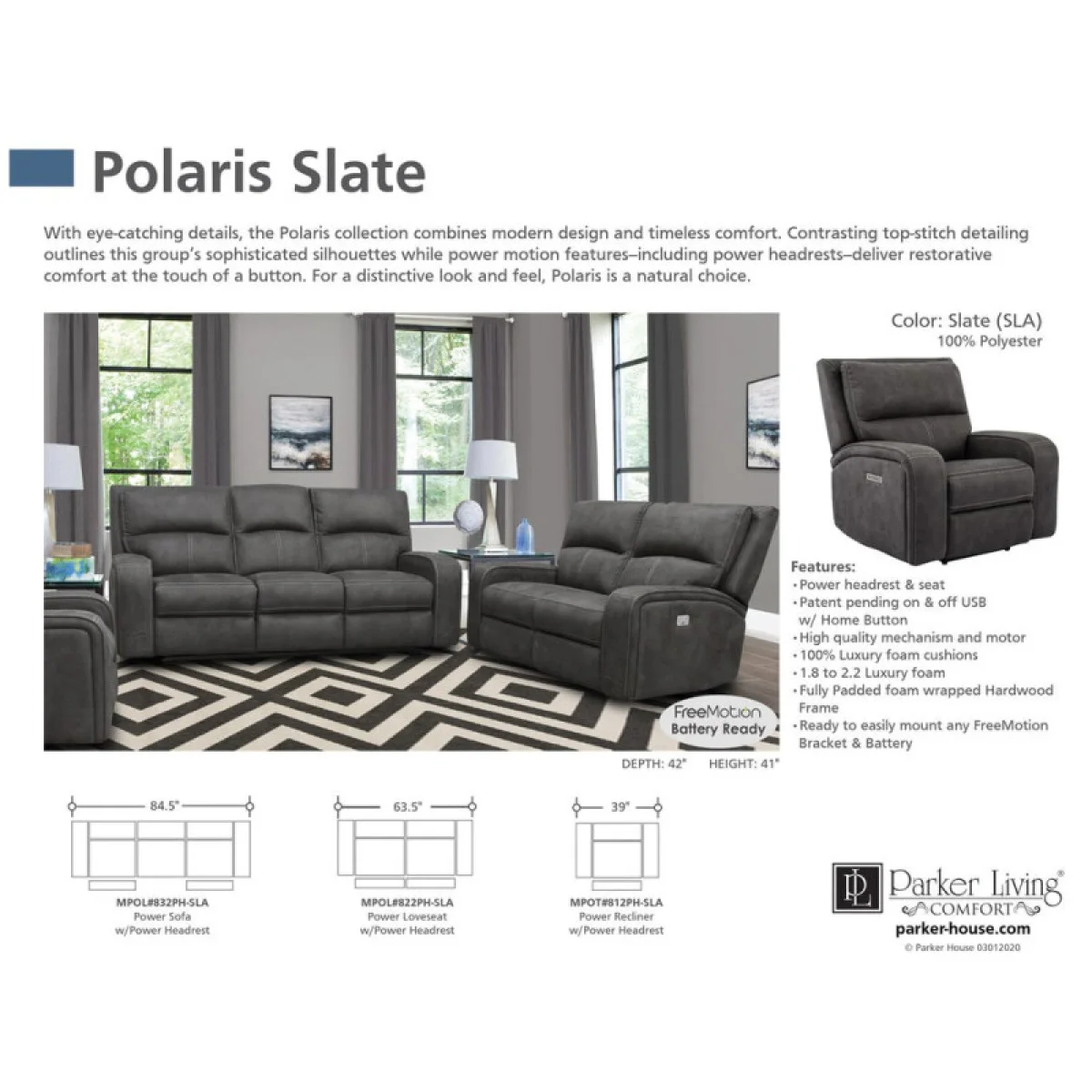 Polaris – Slate Power Loveseat Recliners black 7