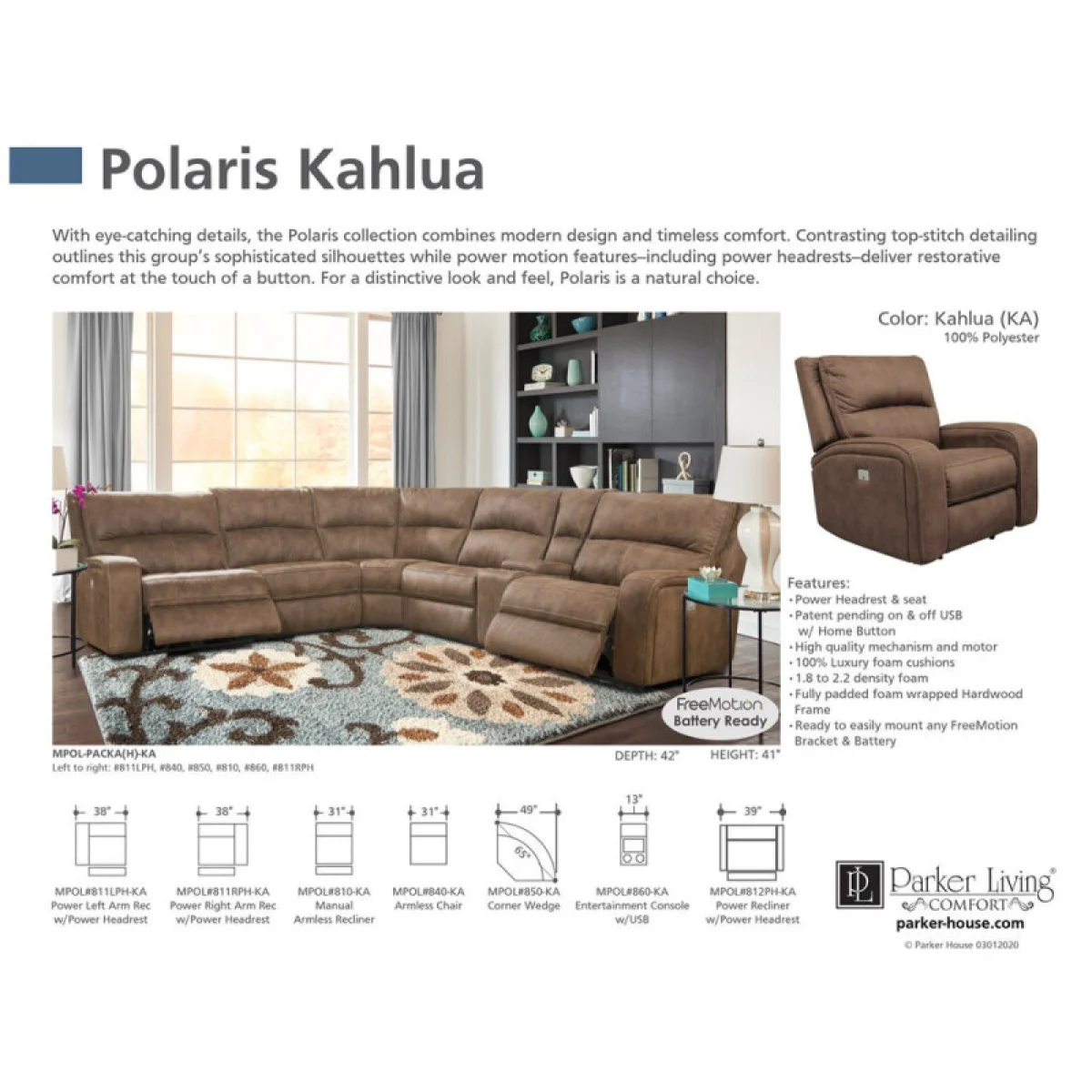 Polaris – Kahlua 6pc Package A (811lph, 810, 850, 840, 860, 811rph) Recliners Brown 7