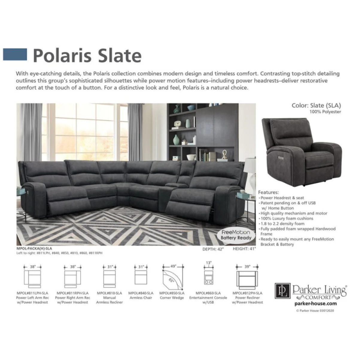 Polaris – Slate 6pc Package A (811lph, 810, 850, 840, 860, 811rph) Recliners black 7
