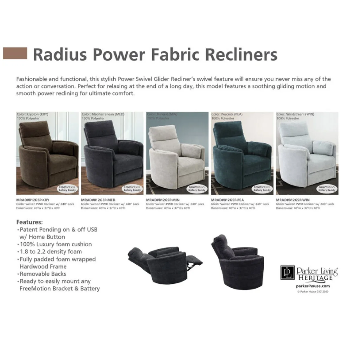 Radius – Peacock Power Swivel Glider Recliner Recliners blue 13