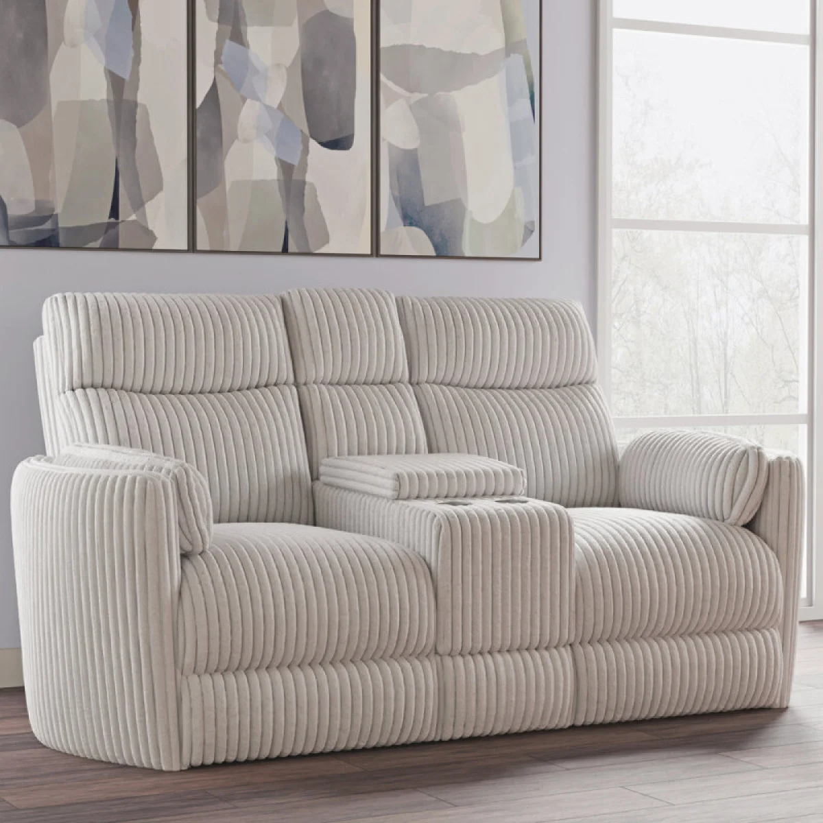 Radius – Mega Ivory Power Glider Console Loveseat Recliners Cream 7