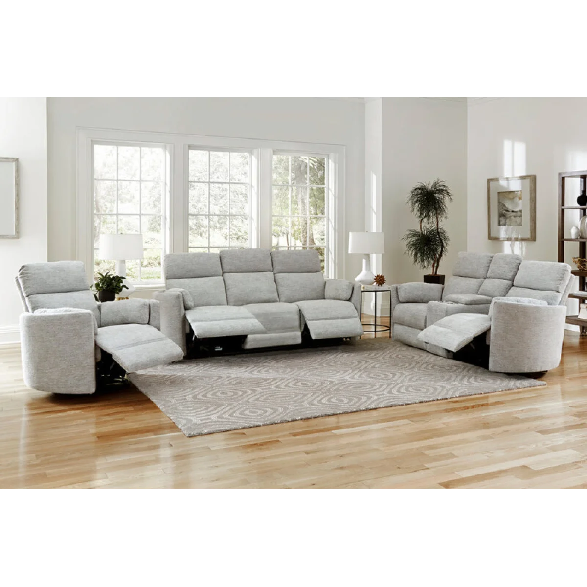 Radius – Mineral Power Glider Console Loveseat Recliners Gray 15